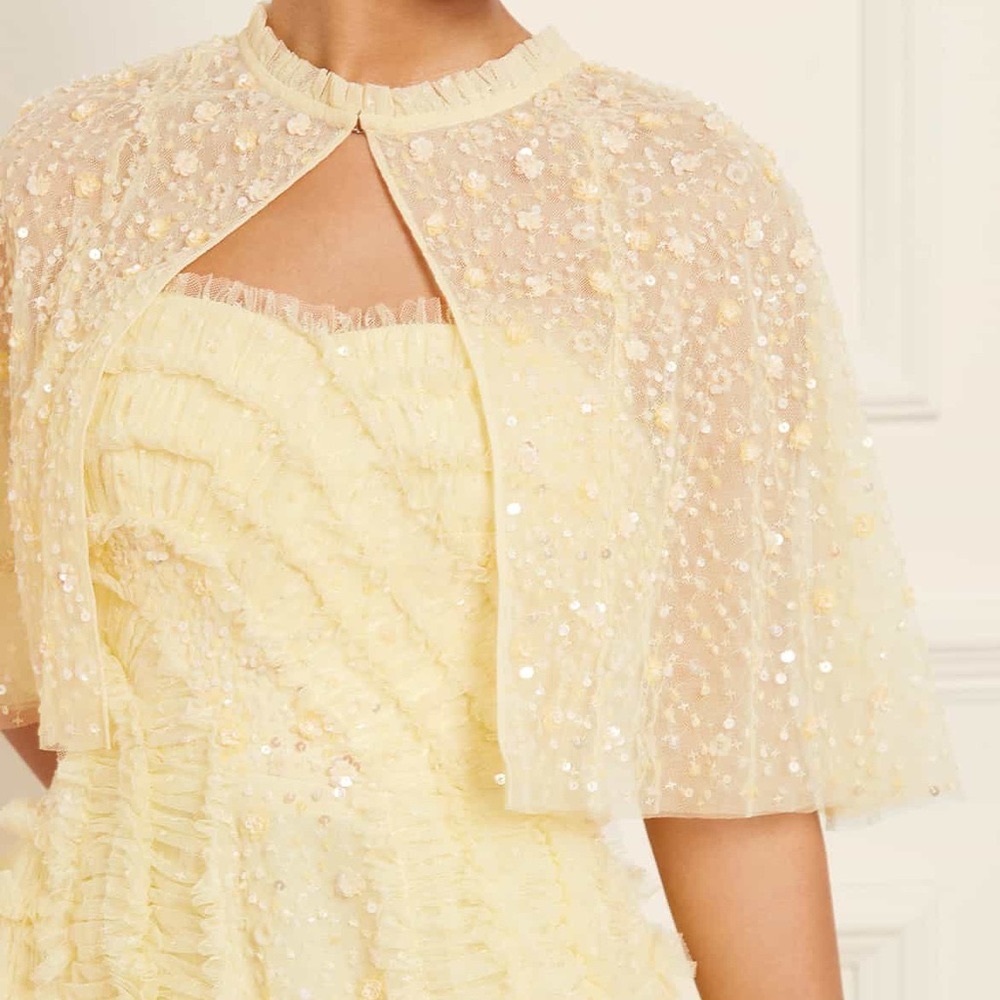 Needle & Thread VIOLET SHIMMER STRAPLESS GOWN and CAPE! US 6, Yellow, worn once